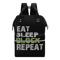 Eat Sleep Block Repeat Durable Travel Laptop Hiking Backpack Waterproof Fashion Print Bag for Work Park Black-Style