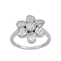 2.00 CTW Natural Diamond Polki Solitaire Floral Ring 925 Sterling Silver Platinum Plated Slice Diamond Jewelry