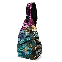 Chest Bag Sling Bag for Men Women Glitter Sequin Spot Sport Sling Backpack Lightweight Shoulder Bag for Travel