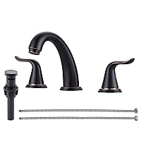 WOWOW Widespread Bathroom Faucet Oiled Rubbed Bronze Bathroom Sink Faucet 3 Hole Vanity Faucet 2 Handle Basin Faucet 8 Inch Mixer Tap with Pop Up Drain and Supply Hose