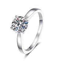 StarGems 0.5-2ct Moissanite 925 Silver Platinum Plated Classical Four Prong Ring HB4507