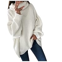 Women's Batwing Sweaters Winter Loose Solid Color Stitching Long-Sleeved Turtleneck Knit Sweater Top Sweaters
