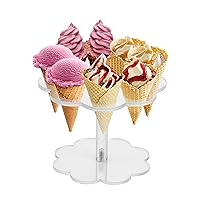 Ice Cream Cone Holder Stand with 8 Holes Capacity, Clear Acrylic Waffle Cone Holder for Mini Ice Cream Cones Snow Cone Hand Roll Sushi Popcorn Sweets Savory, Ice Cream Recipe Ebook Included