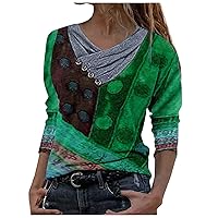 ZEFOTIM Henley Shirts for Women,Fashion Tie-dye Print Baggy Tunic Shirts Casual Long Sleeve Embroidery Collar Blouse Tees