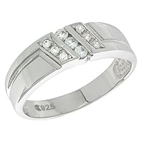 Sterling Silver Cubic Zirconia Mens Mens Wedding Band Ring 1/4 inch Wide