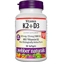 Webber Naturals Vitamin K2 MK-7 (120 mcg) with Vitamin D3 (1,000 IU), 90 Softgels, Supports Bones, Teeth, and Cardiovascular System, Vitamin Supplement, Gluten Free and Non-GMO