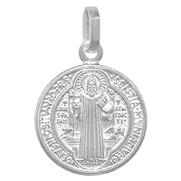 18mm Round Sterling Silver St Benedict Medal Necklaces for Women and Men Italy 16-24 inch