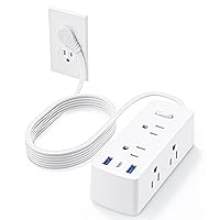 Flat Extension Cord 10ft, Olcorife Flat Plug Power Strip with 6 Outlets 3 USB Ports(1 USB C), 3-Side Outlet Extender Surge Protector for Home Office Dorm Room Essentials, White