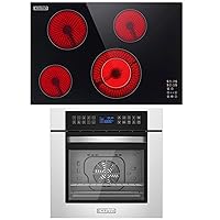 Empava 24 Inch Electric Single Wall Oven 10 Cooking Functions Deluxe 360° ROTISSERIE with Electric Cooktop 30 inch Built in, 240V Smooth Surface Radiant Stove