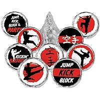 Karate Birthday Party Stickers - Jump, Kick, Block - 0.75 in. - 180 Labels