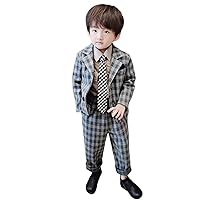 Boys' Checked Suit 2-Piece Two Buttons Piano Performance Jacket and Trousers