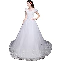 Round Neck Women's Wedding Gown for Bridal Lace Wedding Dress