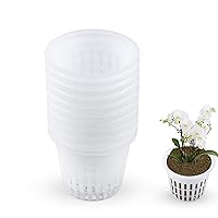 Orchid Pot,10 Pack 3 Inch Net Cup Pots with Holes and Saucers,Net Pot, Plastic Orchid Pots, Mesh Pot Net Cup Basket Hydroponic for Repotting (White)