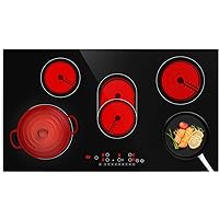 QTYANCY Electric Cooktop, 36 Inch Electric Stove 5 Burners Including 1 Bridge Element, 9 Heating Levels, 8600W Child Lock & Timer, Overheat Protection with All Kinds of Cookwares