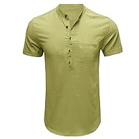 Mens Linen Shirts Casual Button Down Short Sleeve Summer Beach Shirt Hawaiian Vacation Shirts Cotton Golf Polo Shirts