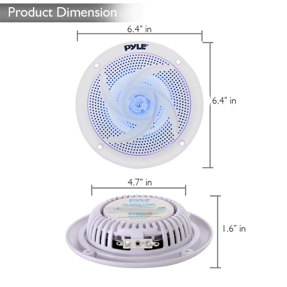 Pyle Marine Speakers - 5.25 Inch 2 Way Waterproof and Weather Resistant Outdoor Audio Stereo Sound System with LED Lights, 180 Watt Power and Low Profile Slim Style - 1 Pair - PLMRS53WL
