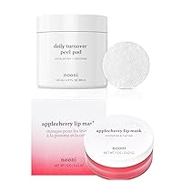 Nooni Toner Pads - Daily Turnover Peel Pad V2, 80 Count + Applecherry Lip Mask with Shea Butter and Apple Seed Oil, 0.42 oz. Bundle