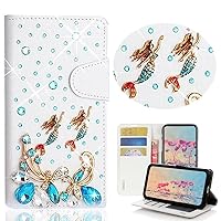 STENES Bling Wallet Phone Case Compatible with Samsung Galaxy A52 5G Case - Stylish - 3D Handmade Butterfly Mermaid Design Magnetic Wallet Stand Leather Cover Case - Light Blue