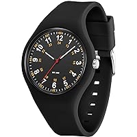 Waterproof Sports Analog Unisex Nurse Watches for Medical Professionals, Students - Military Time Easy-to-Read Dial, Luminous 24-Hour Second Hand, Colorful Silicone Band (Black-3235)