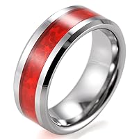 Men's 8mm Beveled Tungsten Ring with Red Opal Pattern Inlay