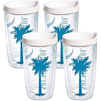 Tervis South Carolina Made in USA Double Walled Insulated Tumbler Travel Cup Keeps Drinks Cold & Hot, 16oz 4pk, Colossal