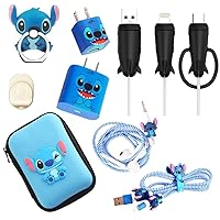 ZOSTLAND Blue ET Monster Baby Set DIY Protectors Phone Ring Data Cable 5W/18W/20W USB Charger Data Line Earphone Wire Saver Protector Compatible iPhone 5 6 7 8 Plus X 11 12 13 Max iWatch