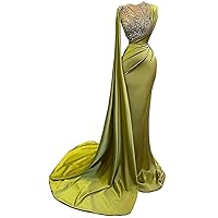 Green Mermaid Beaded Satin Prom Shower Party Dress Evening Pageant Celebrity Gown for Wedding