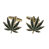 Green Marijuana Weed Leaf Cufflinks