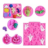 6Pcs Halloween Cake Fondant Molds Silicone Chocolate Candy Mold Holiday Party Decorating Clay Resin Decorate Kit Halloween Cake Fondant Molds