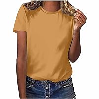 Trendy Basic Solid Color Womens Tops Dressy Summer Short Sleeve Tshirts Workout Crewneck Tunic Blouses to Wear with Leggings