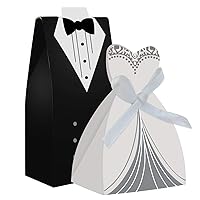 100pcs Party Wedding Favor Dress & Tuxedo Bride and Wholesale Candy Favor Box, Creative Dress Gift Box Bow-knot Bonbonniere for Christmas Wedding Party Birthday Bridal Shower Decoration