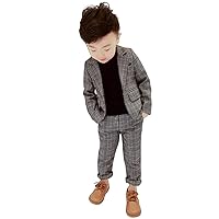 Boys' Houndstooth Two Pieces Suit Single Breasted Button Jacket & Pants Banquet Daily Leisure