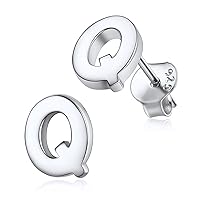 Birthday Earrings for Girlfriend Plain Silver Letter Studs with Initials Q