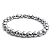 Genuine Natural Gibeon Meteorite Silver Plated Power Stretch Round Bead Bracelet 7mm AAAA