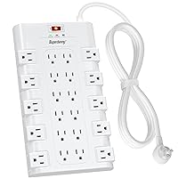 SUPERDANNY Power Strip Surge Protector, 22 AC Multiple Outlets, 1875W/15A, 2100 Joules, 6.5Ft Flat Plug Heavy Duty Extension Cord for Home, Office, Dorm, Gaming Room, White