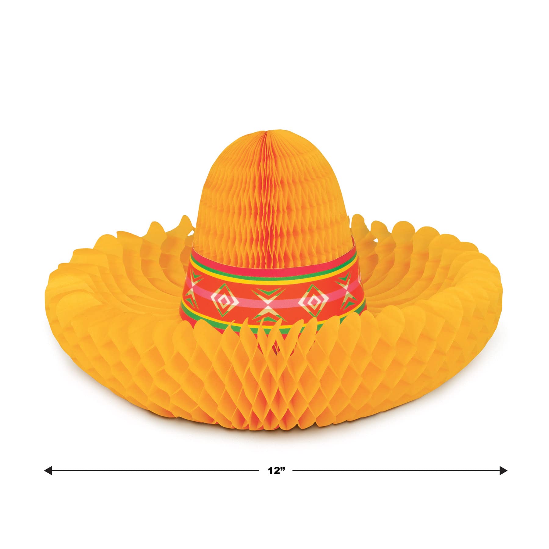 Beistle Tissue Paper Fiesta Sombrero Centerpiece Cinco De Mayo Mexican Theme Table Party Decorations Supplies, Yellow/Red/Green, 12