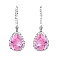 Multi Choice Pear Shape Gemstone 925 Sterling Silver Dangle Drop Long Earring (pink cz)