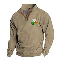 Mens St Patricks Day Sweatshirt Shamrock Flag Print Stand Collar Long Sleeve Shirt Pullover Clothes