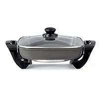 Kenmore Non-Stick Electric Skillet with Tempered Glass Lid, Black and Grey, Deep-Dish Frying Pan, 12