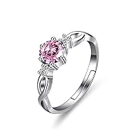 Bellitia Jewelry 925 Sterling Silver Adjustable Side-Stone Engagement Rings for Her, Gemstone Birthstone Finger Ring with 0.7ct Cubic Zirconia Fine Jewellery Gifts for Women Girls