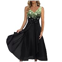 Sleeveless Dresses for Women 2024 V Neck Dress Casual Gradient Print Maxi Dress Evening Party Dresses