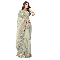 Wedding Net resham & Zari border Net Border sari Indian woman saree blouse 8803