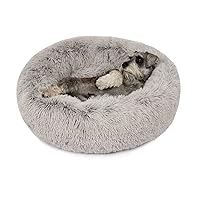 Friends Forever Donut Dog Bed Faux Fur Fluffy Calming Sofa For Medium Dogs, Soft & Plush Anti Anxiety Pet Couch For Dogs, Machine Washable Coco Pet Bed with Non-Slip Bottom, 30