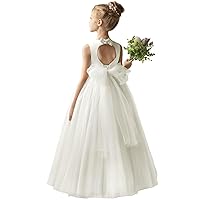 Flower Girl Dresses for Wedding Puffy Satin Tulle Princess Pageant Dress for Girls Crew Neck Tulle Bow Prom Ball Gowns