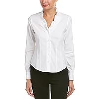 Brooks Brothers Women's Non-Iron Stretch Long Sleeve Ruffle Neck Fitted Blouse