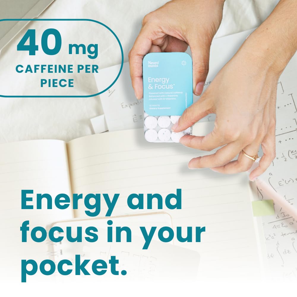 NeuroGum Energy Caffeine Mints (144 Pieces) - Sugar Free with L-theanine + Natural Caffeine + Vitamin B12 & B6 - Nootropic Energy & Focus Supplement for Women & Men - Peppermint & Cinnamon Flavor