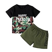 Boy Size 6 Clothes Boys Kids T Tops Summer Set Beach Camouflage + Short Sleeve Shorts Color Two (Green, 18-24 Months)