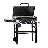 Char-Griller® Flat Iron 3-Burner Propane Gas Flat-Top Griddle with Steel Griddle Top, Hinged Lid and Wind Guards, 520 Cooking Square Inches in Black, Model 8428