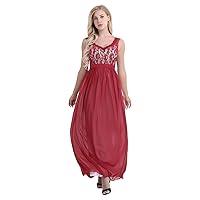 ACSUSS Womens Soft Chiffon Embroidered Lace Floral Elegant Bridesmaid Long Dress
