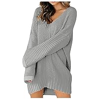 Women's Dresses Fashion Casual Solid Color Loose Slanted Shoulder Stitching Long Sleeved Knitted Dress